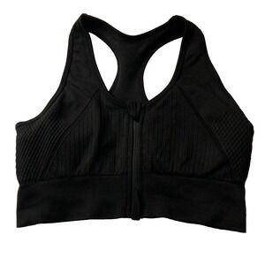 90 Degree by Reflex Black Seamless Cody Multi Textured Zip Front Sports Bra - M